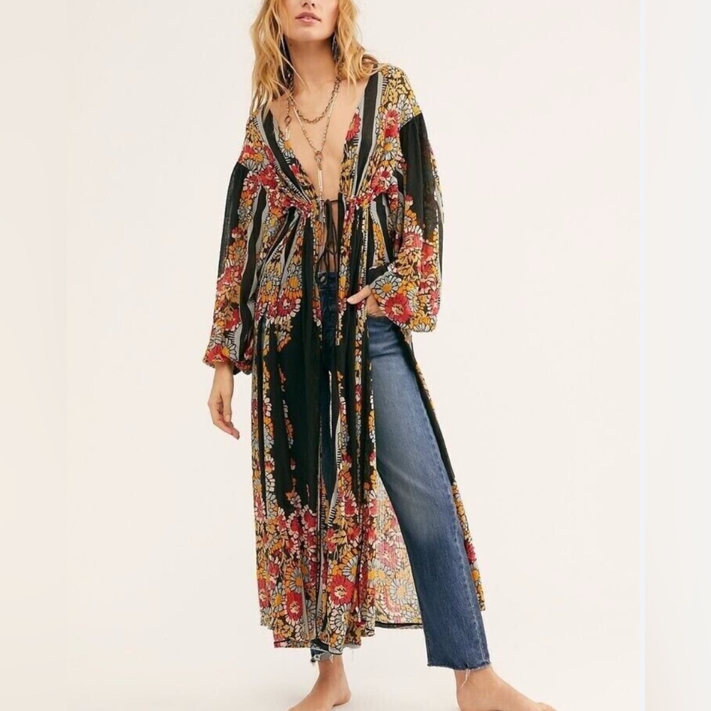 Free People Dream Girl Maxi Top | Black/Multi Floral | Size XS